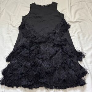Theory 8 Black Fringe Sheath Dress ~ Party Festive Holiday Flapper